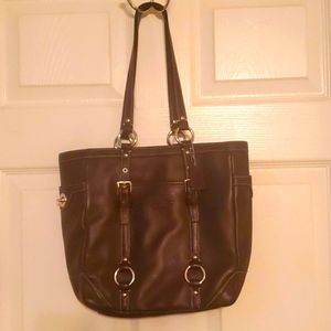 Coach beautiful bucket tote chocolate brown and silver hardware‎